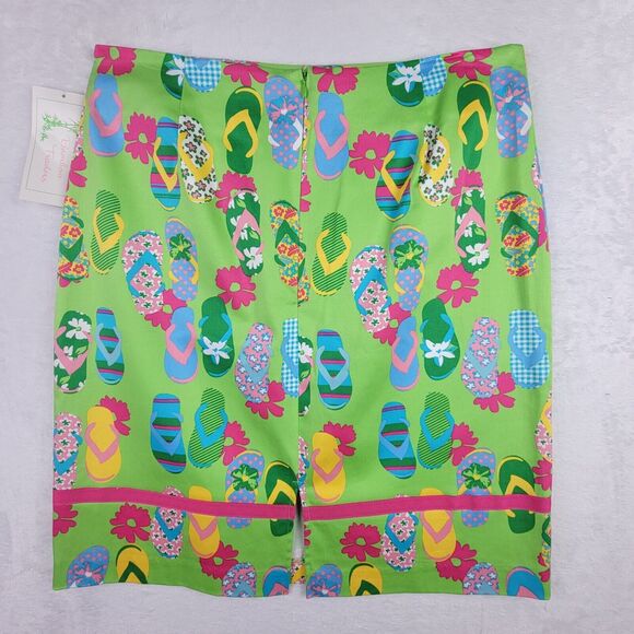 Whimsical Short Skirt Stretch Zip Slit Sz 12 Green Flip Flop Resort Beach Cruise - Picture 3 of 6